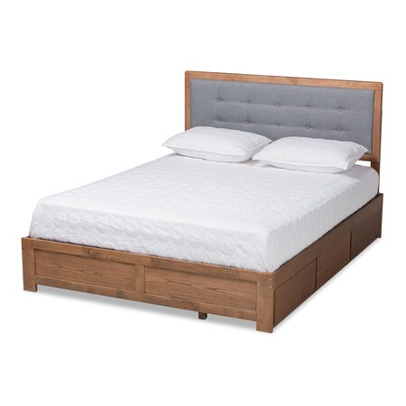Baxton Studio Lene Modern Dark Grey Fabric and Ash Walnut Brown Finished Wood King Size 3-Drawer Storage Bed 175-9433-9622-Zoro
